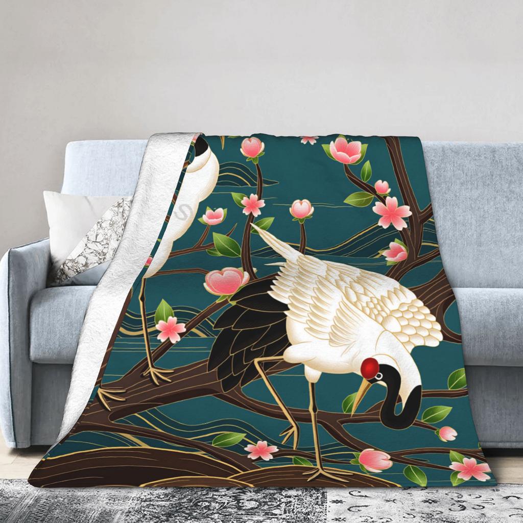 Soft Warm BlanketStudents Travel Chinese Style Crane Throw Blanket Flannel Bedspread For Couch Bed Novelty Sofa Bed Cover