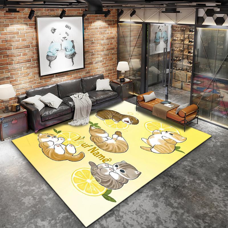 Floral Paws Collection Custom Name Carpet Rug For Living Room Bedroom Home Sofa Decoration Kids Play Nonslip Floor Mat