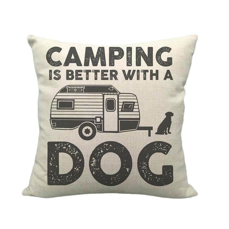 Happy Camper'S Lettered Design Pattern Digital Printing Short Plush Pillow Covers For Car Sofa Office Cushion Cover Home Goods
