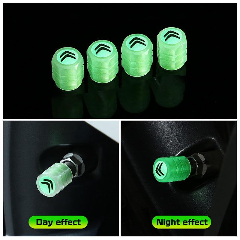 4Pcs Luminous Car Tire Valve Caps For Citroen Berlingo Xsara Picasso Fluorescent Night Glowing Decor Wheel Tyre Valve Stem Caps Valve Stems 1