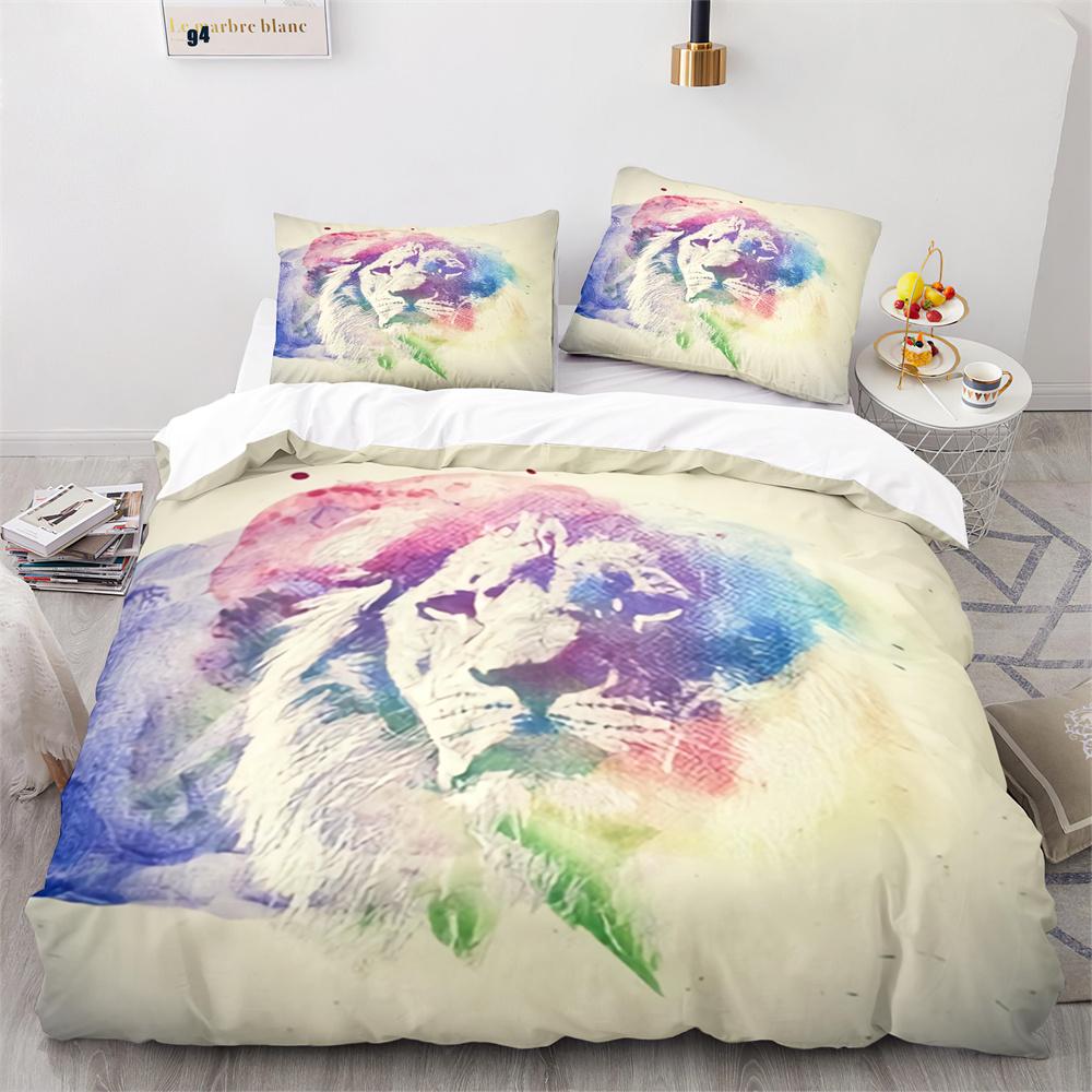 Lion Duvet Cover Set 3D Print Wild Animal Under Sunshine King Queen Size For Teens Kids Bedding Set Polyester Comforter Cover