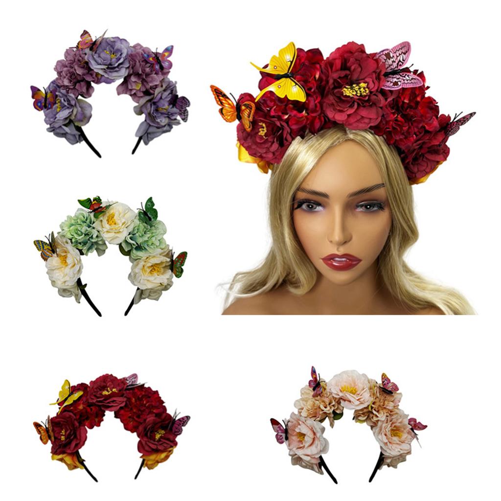 Elegant Flower Hairband Bohemian Style Realistic Butterfly Headband for Girls Halloween Trendy Model Show Headband