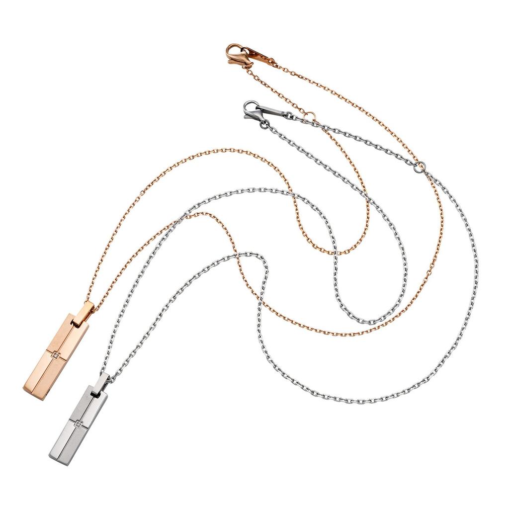 Pair Necklace Diamond Cross Matte Plate Gold Silver [White Clover] & 4SUP056GO&4SUP056SV