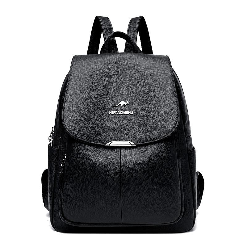 Schoolbag Brand Soft Leather Backpack Bag Women's 1011 New Fashion Korean Version Large Capacity Travel Versatile Soft Leather Women's Backpack