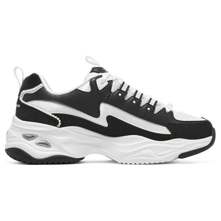 Skechers DLites 4.0 Pearl Bear Fabric Leather Comfortable Shock Absorbing Durable Low Top Dad Shoes Women Sneakers White Black 896156-BKW