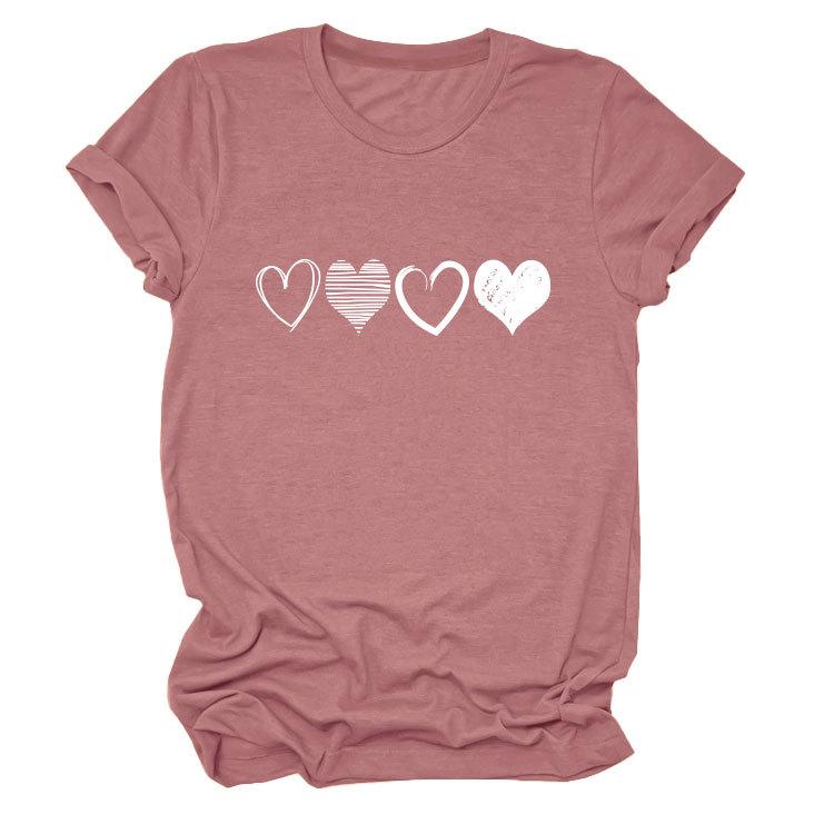 Fashion Trends Four Different Hollow-Out Love Women's Crew Neck Short Sleeve T-Shirts