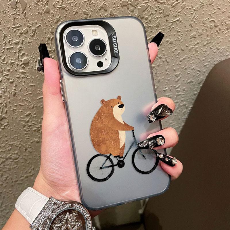 Cartoon Cool Skateboard Bear Laser Phone Case for IPhone 17 14 15 16 Pro Max Plus 12 13 Mini 11 Pro Max 17 Air Shockproof Covers iphone 13Mini