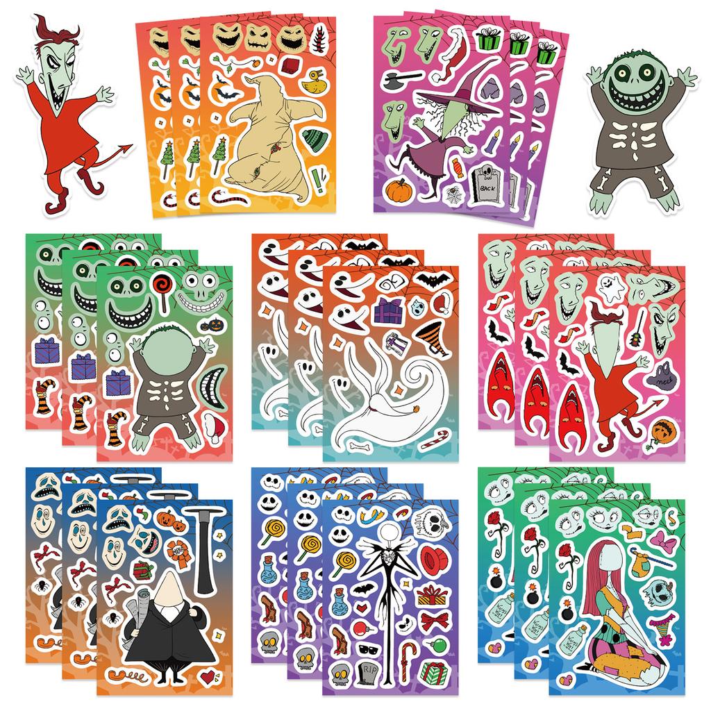 8 Cartoon Halloween Christmas Night Face Change Collage DIY Hand Notebook Decoration Waterproof