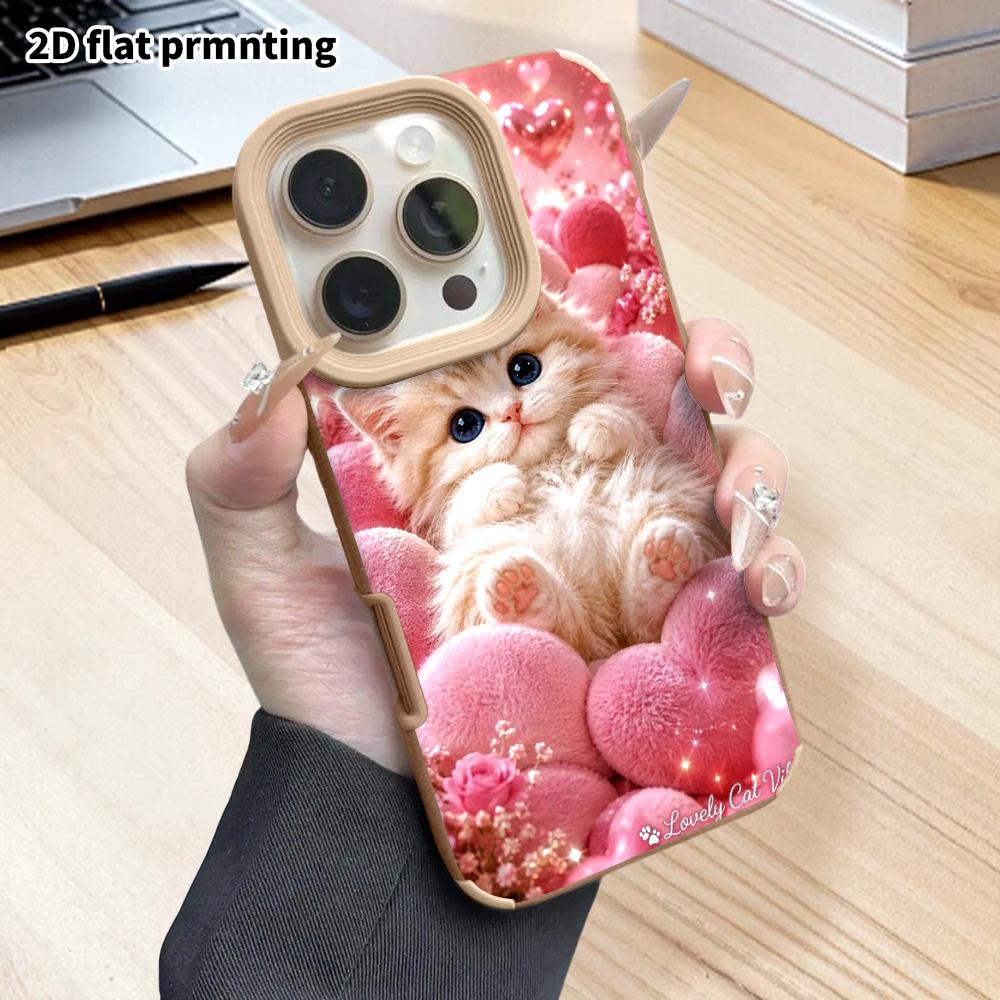Phone Case: 2D Flat Lambskin Suitable for iPhone 18 17 16 15 14 13 Pro Protective Case, Gradient Kittens, Christmas and Halloween Gifts