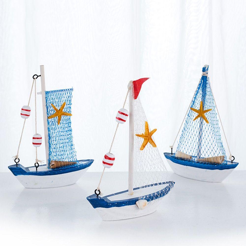 Mediterranean Style Seashell Ship Model 15*11*3cm Miniature Boat Figurine  Office Room Livingroom
