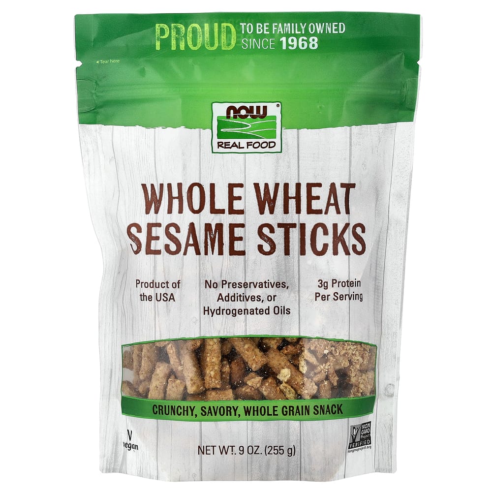 Now Foods Real Food Whole Wheat Sesame Sticks, 9 oz (255g)