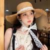 Lace lace-up woven straw hat women's summer outing big brim sun protection sun hat seaside UV protection beach hat