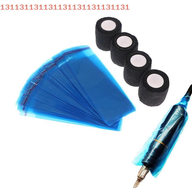 100Pcs Tattoo Machine Covers with Tape Wrap Large Pen Bags And 4Pcs Grip Wrap Combination Pen Sleeves for Tattoo Artists