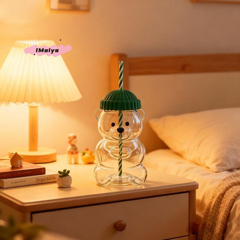Transparent Bear Shape Mug with Straw Plastic Or Glass Coffee Cup for Men And Women Beverage Milk Tea Gift for Christmas