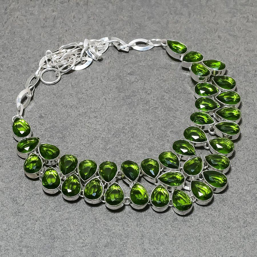 Peridot Pear Shape Gemstone Jewelry Set Handmade Gift Necklace Bracelet Earrings