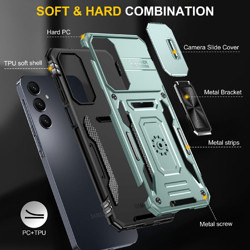 For Samsung Galaxy A16 4G/5G Case Kickstand Slide Lens Lid PC+TPU Drop-Proof Phone Cover