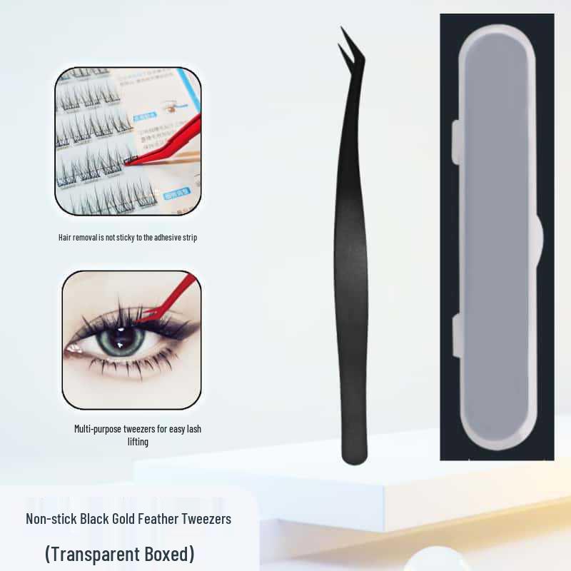 Golden Feather Adhesive-Free Eyelash Tweezers - Anti-Stick, False Lash Application Tool