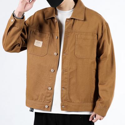 Cotton Denim Coat Male Spring and Autumn Korean Version of Loose Fashion All-in-one Cargo Jacket Large Size White Denim Clothes