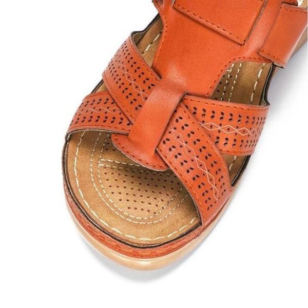 Beställ en storlek upp, sommar Kvinnor Premium Ortopediska Sandaler med öppen tå Kvinnliga Tofflor Spänne Rem Vintage Anti-halk Andas Tofflor Plus Size Sandaler
