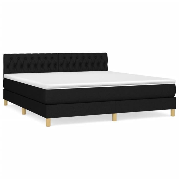 3140875 vidaXL Lit à sommier tapissier avec matelas Noir 180x200 cm Tissu