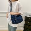 Minimally Drawstring Design Multiple Pockets Women Casual Shoulder Denim Bag For Casual Daily Use