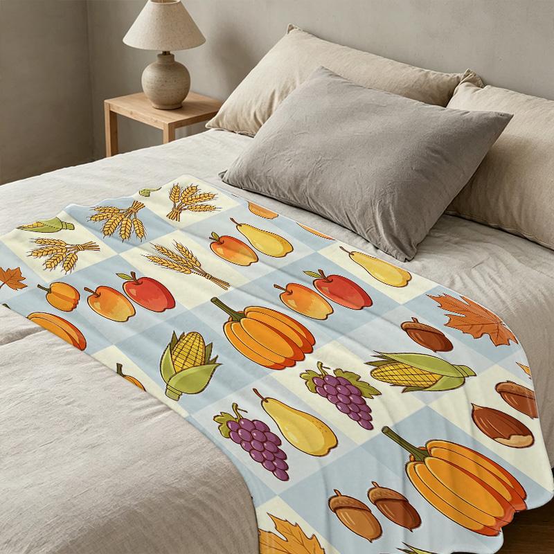 Harvest Theme Flannel Fleece Blanket Lightweight, Soft & Warm Throw, Cozy Home Decor for Couch, Bed, Window Sill