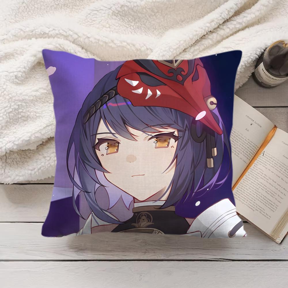 Kujo Sara Genshin Impact Cushion Cover Silky Short Plush Invisible Zipper Dustproof Sofa Pillow Case For Home Decor