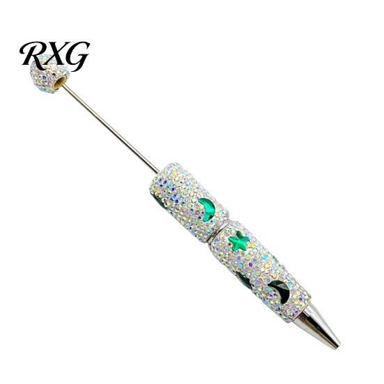 Beadable Pens for DIY Crafts Glitter Ballpoint Pen, Sparkly Rhinestone Star Moon Beaded Plastic Shiny Handmade Gel Ink Pen School Projects,