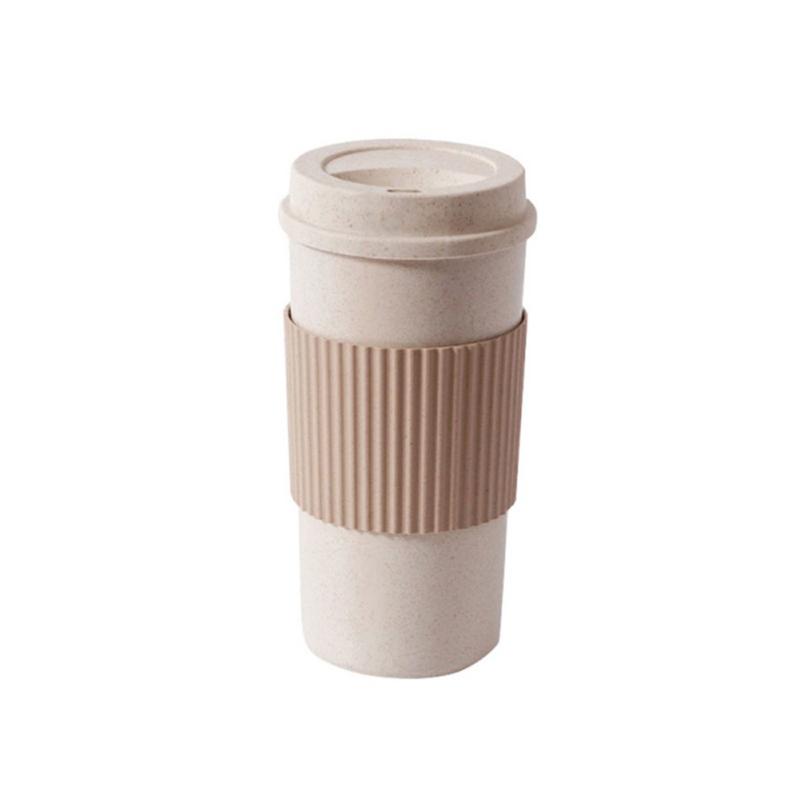 Reusable Coffee Tea  Cup Wheat Straw Mug Coffee Cup With Lid Home Outdoor Water Bottle