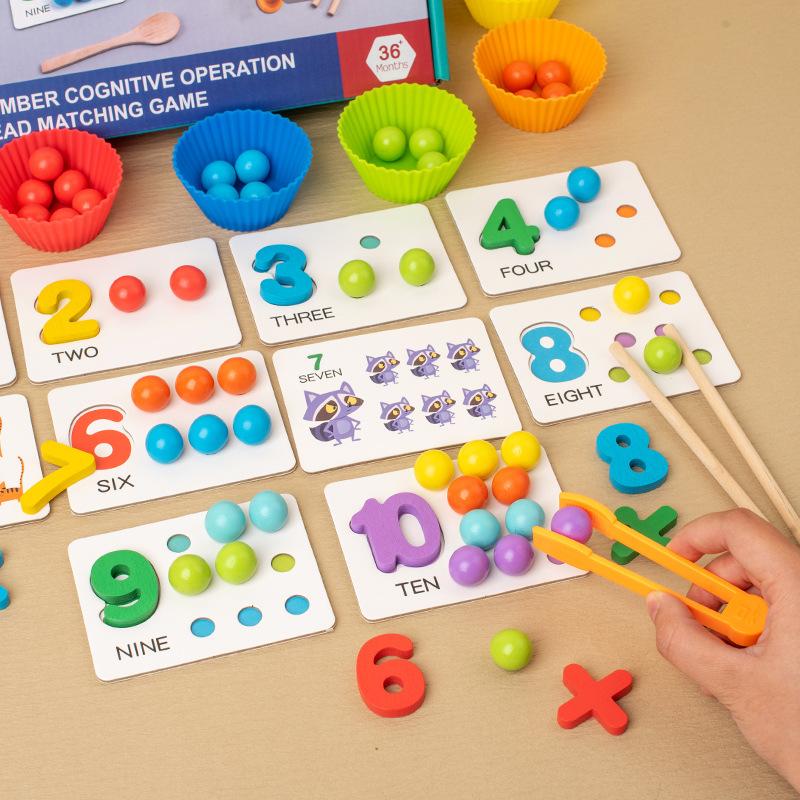 Wooden Montessori Clip Beads Toy  Fine Motor Training Color Sorting Matching Early Learning Educational Toys For Children Kids