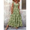 Women's short-sleeved V-neck retro printed dress Fashion elegant long dress
