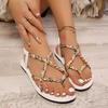 Floral Printing Flat Sandals for Women Summer 2025 New Lightweight Slip on Beach Shoes Woman Braided Band Bohemian Sandals