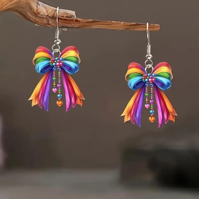 

Creative Bow Rainbow Women Acrylic Earrings For Casual And Wearing Office