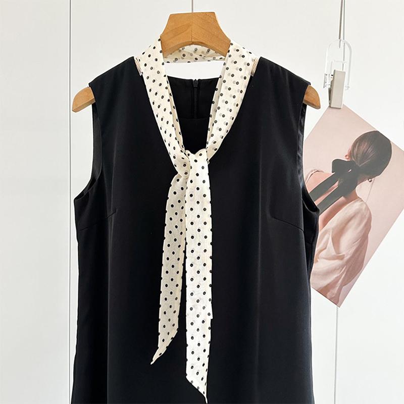 Women Thin Neck Scarves Lady Small Shawls Bandana Narrow Female Neckerchief Dress Accessories Fashion Dot Ribbon Silk Scarf
