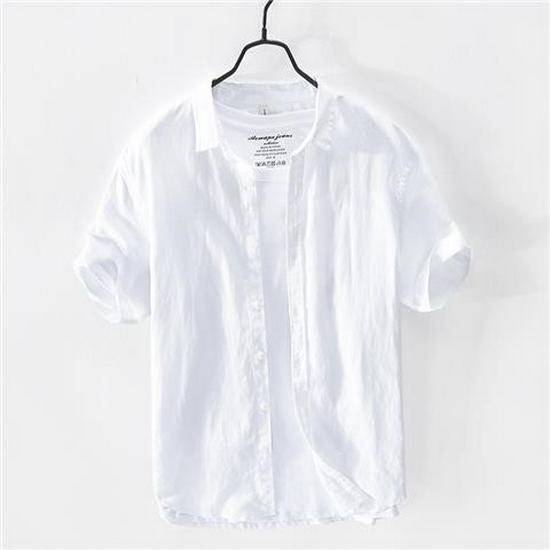 Men's Summer Short-Sleeve Ice Silk Linen Business Casual Shirt - White Trend