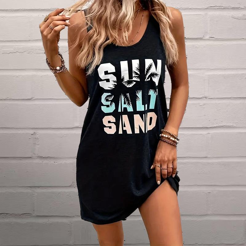 

Женское платье без рукавов с круглым вырезом и принтом кокосовых пальм, свободное, мягкое и удобное, больших размеров 6XL чёрный