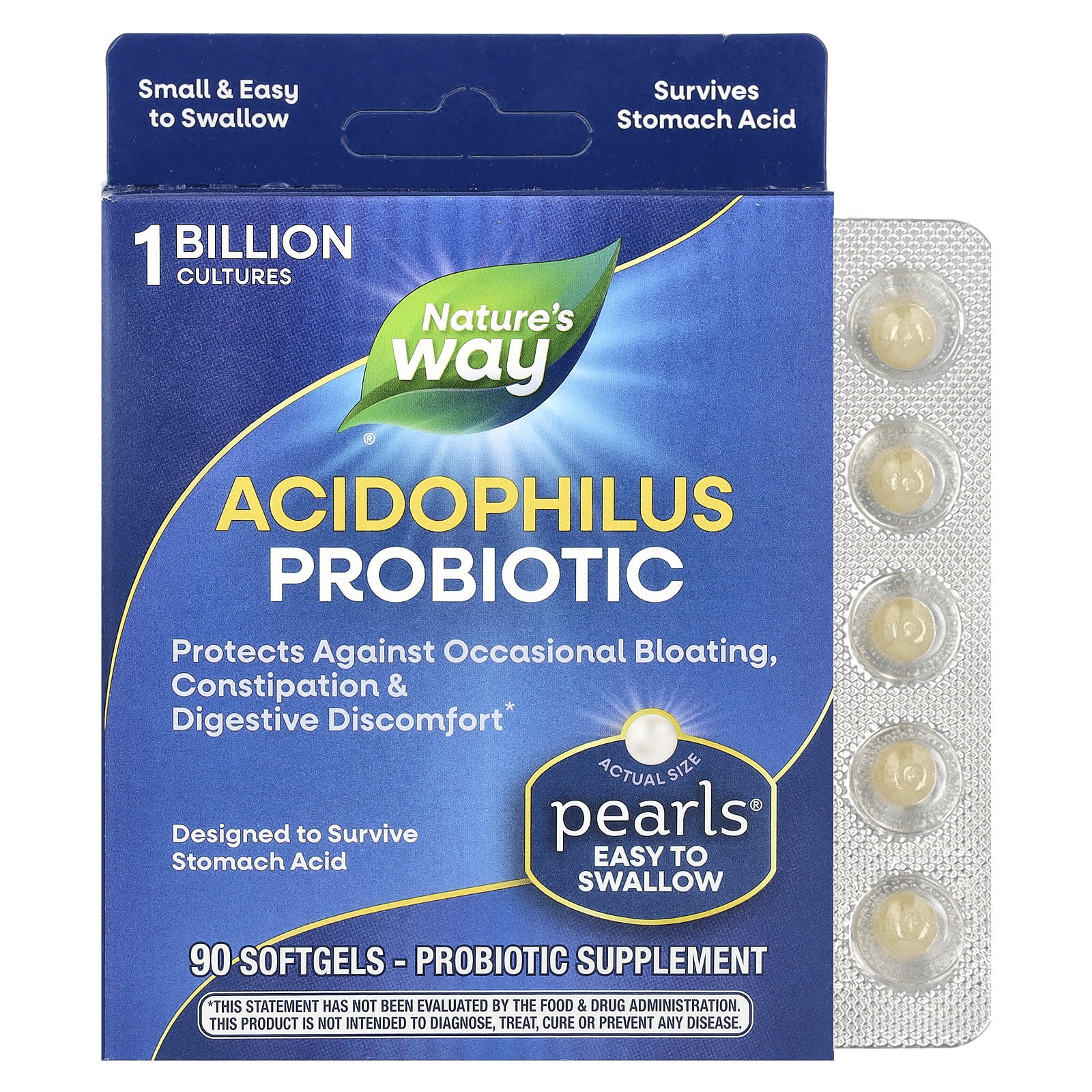 

Nature S Way, Acidophilus Probiotic Pearls, 1 Billion Cfu, 90 Softgels