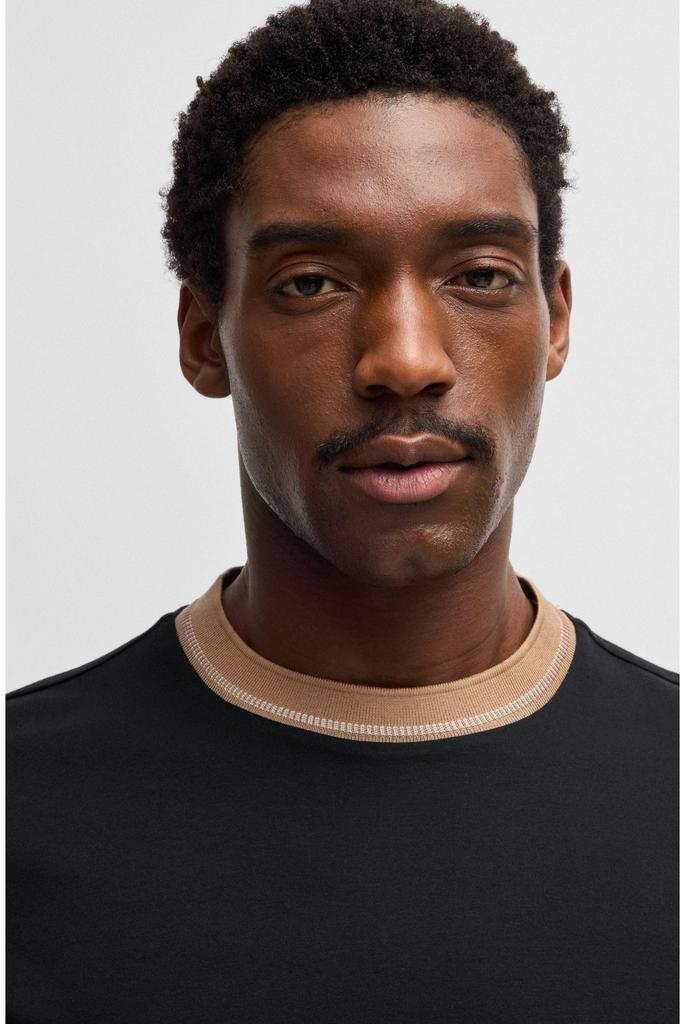 BOSS Medium Mercerized Cotton Slim Fit with Striped Black Men's T-Shirt Neck,