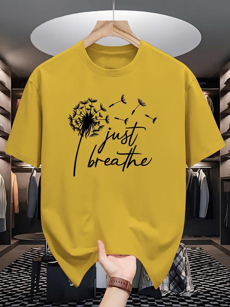 Unisex Crew Neck Tee Dandelion Inspirational Text Graphic Print Soft Cotton Loose Short Sleeve Summer Casual Male Streetwear Tops