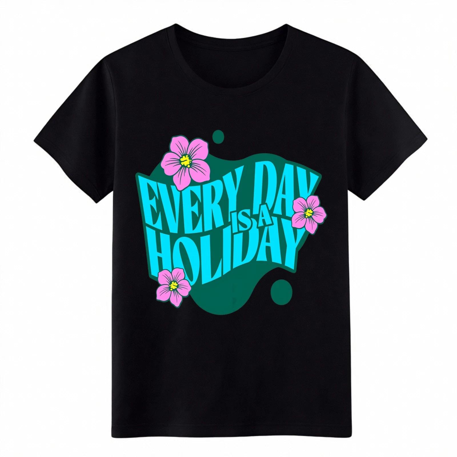 Vintage Groovy  Every Day Is A Holiday  Print T-Shirt-Floral Unisex Graphic Tee XL