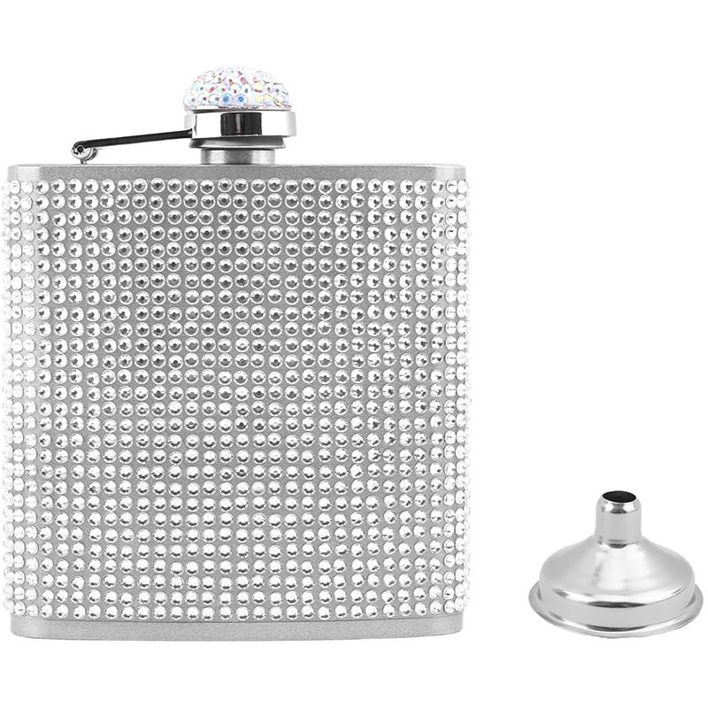

6oz Diamond Hip Flasks Stainless Steel Hip Flasks Whiskey Wine Pouches Women Rhinestone Hip Flask For Wedding Party Outdoor J425 серебряный