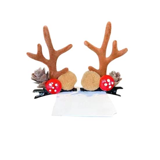 1 Pair Kids Reindeer Antler Hair Clips Soft Plush Christmas Hairpin for Baby Girl Toddler Cute Photo Prop Party Hair Accessory
