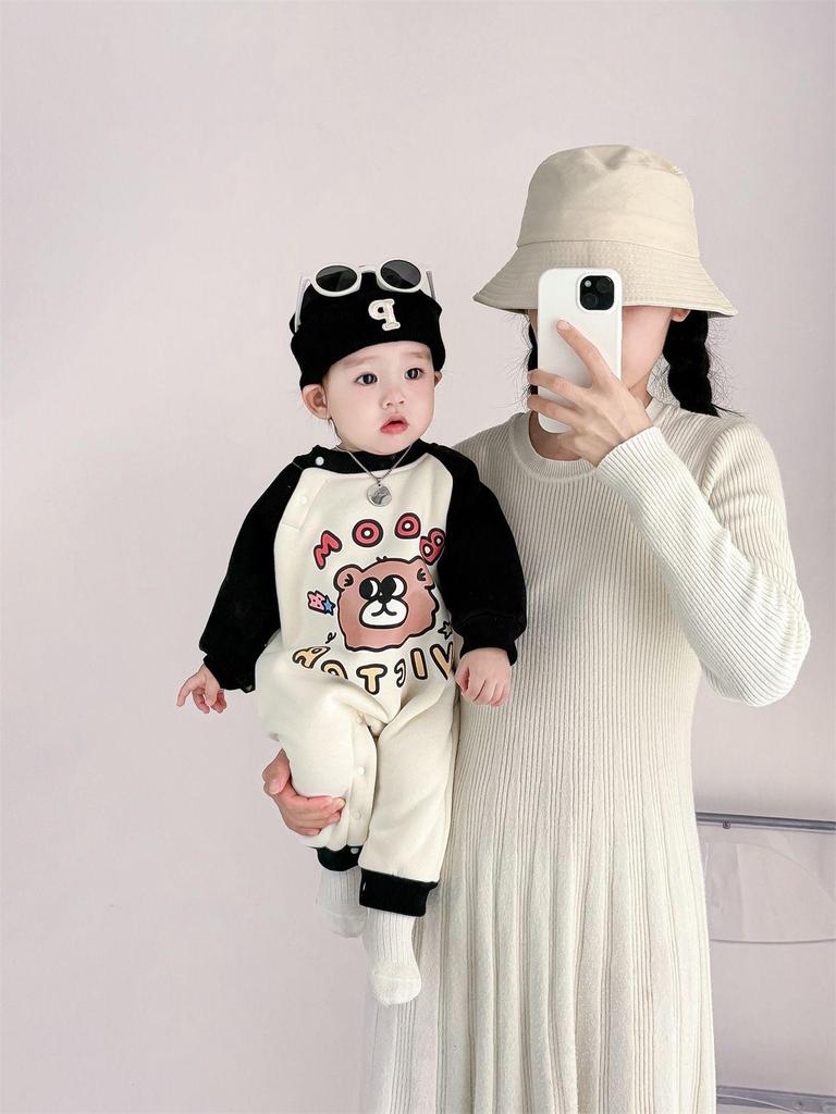Trendy Little Bear Spring Baby Onesie - Cartoon Boy Romper Crawling Suit
