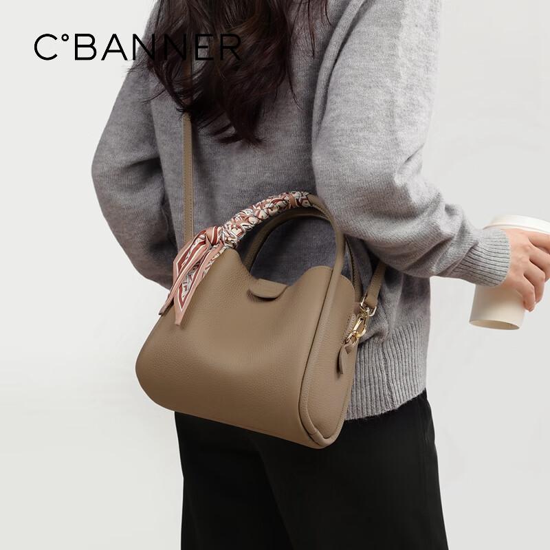 C.BANNER Top-Grain Leather Crossbody Bag, Handbag, Shoulder Bag, Grey