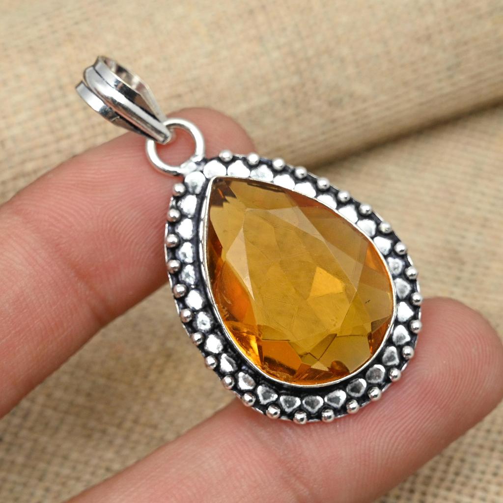 Honigtopas-Edelstein, handgefertigter Schmuck aus 925er Sterlingsilber, zierlicher Anhänger, Verlobungsgeschenk