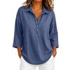Women's Loose Fit Denim- Button Top with Three-Quarter Sleeves for Casual Everyday Wear