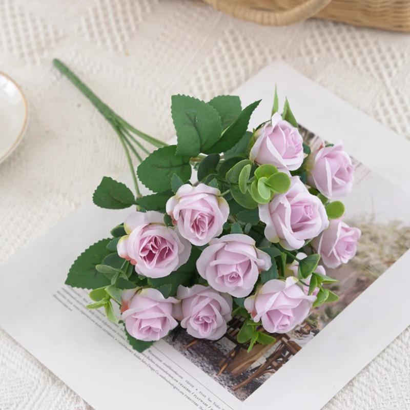 Artificial Eucalyptus Leaves & Silk Roses Bouquet, Fake Flowers for Vase, Home Outdoor Garden Festival Wedding Party Table Decor