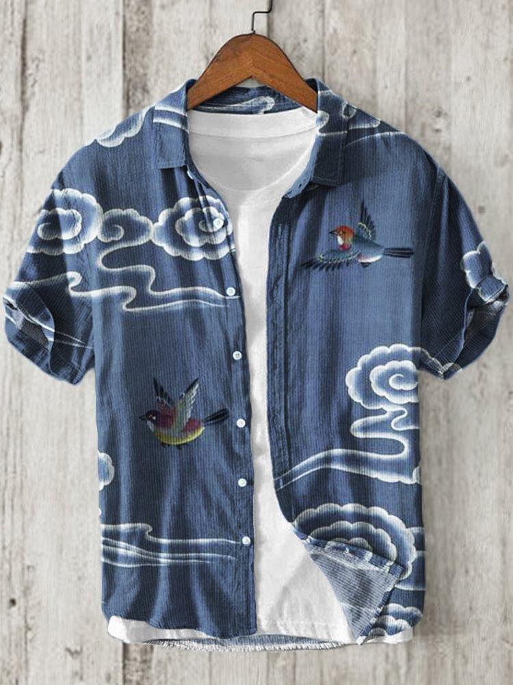 Direct Sales of National Style Short-sleeved Shirts Men's Tops Wholesale Cardigan 1D Digital Printing National Trend
