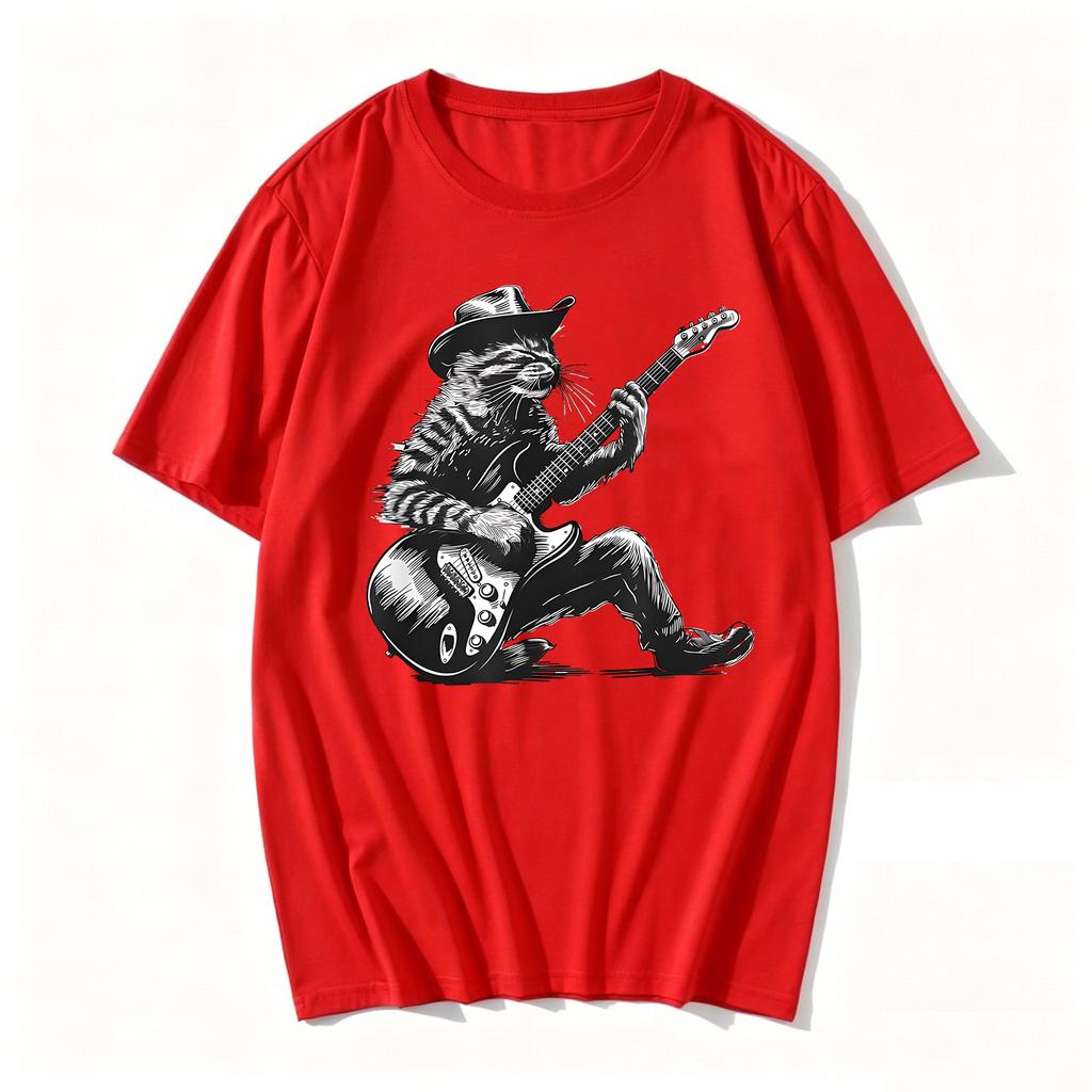 Rock Cat Musician Cat Guitar Design Cat Playing Guitar Tshirt