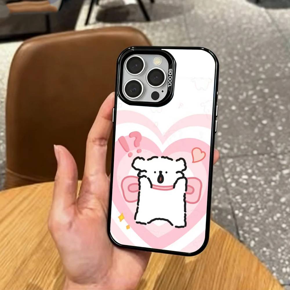 L-Lovely Line Puppy Cartoon Cute Dog   Phone Case For iPhone17,16,15,14,13,12,11 Plus,Pro Max Colored Silver Plated Inside Cover